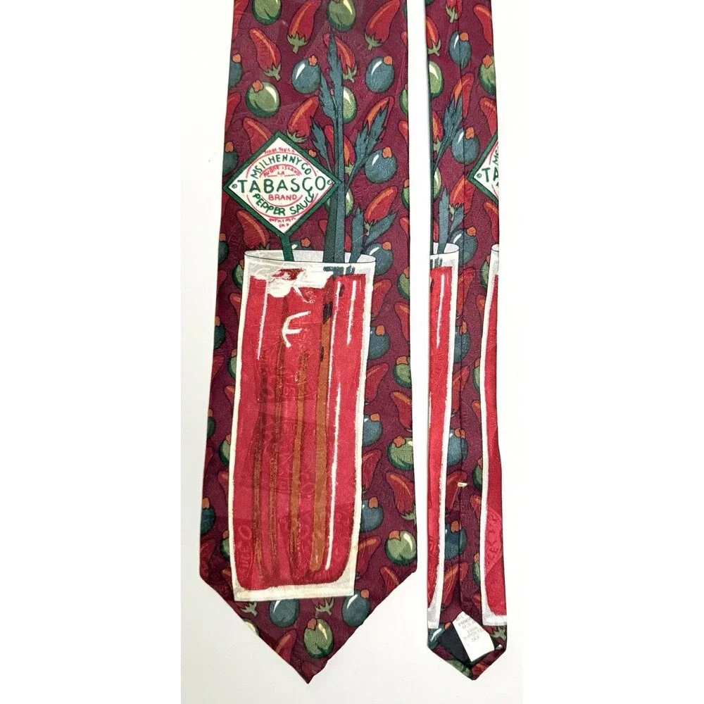 Lot of 5 Vintage Tabasco Silk Neckties Crawfish Oyster Bloody Mary Hot Sauce USA